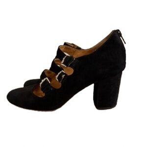 Corso Como Black Suede Mary Jane Heels Size 7 – Triple Buckle, Zip Back, 3” Heel